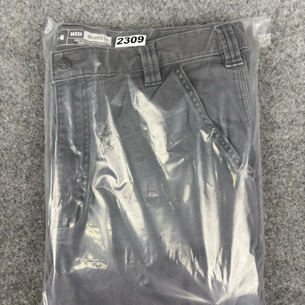 Carhartt Pants Mens 36x34 (Fits 36x32) Gray Rugged Flex Canvas Relaxed Fit Work